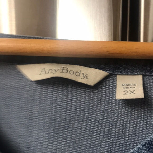 AnyBody Denim Blue V-Neck Relaxed Blouse - Picture 3 of 16